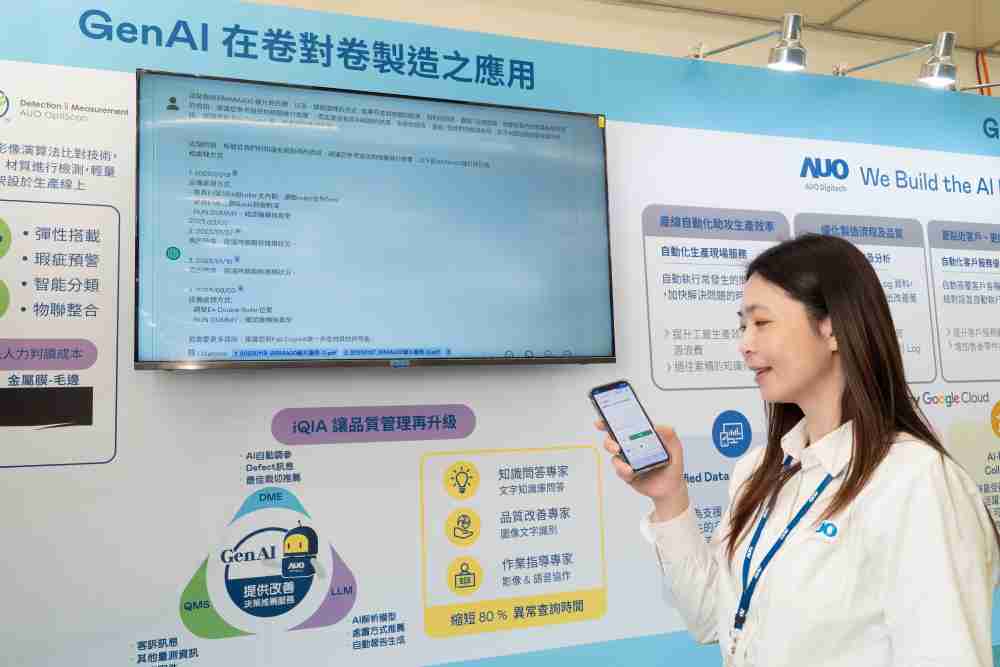 优游UB8数位积极发展数智化转型，，，，透过AI落地应用优化制造流程，，，革新人力、、生产效率与设备维护效益，，，图为〝智能质量推升助手-iQIA〞（Intelligent quality improve assistant）应用情境，，，协助质量管理再升级。。。